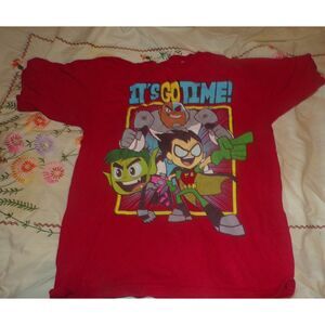 Teen Titans Go Time Kids Red TShirt 10/12 Robin Starfire Beast Boy Raven Cyborg